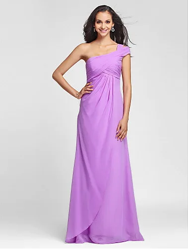 Delicate Design for Every Lady A-line Ruched Wide Straps One-off-shoulder Chiffon Floor-length Evening Dresses LTE79 | Свадьбы и