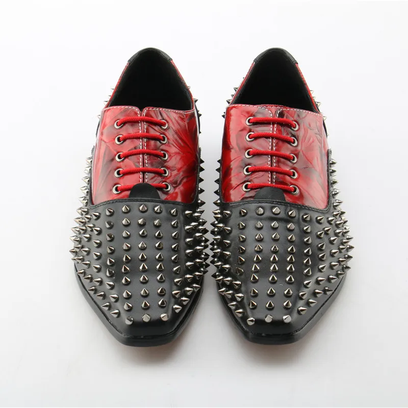 Black Rivet Embellished Men Breathable Casual Shoes Lace Up Square Toe Party Mixed Color Nightclub Waterproof Hombre | Обувь