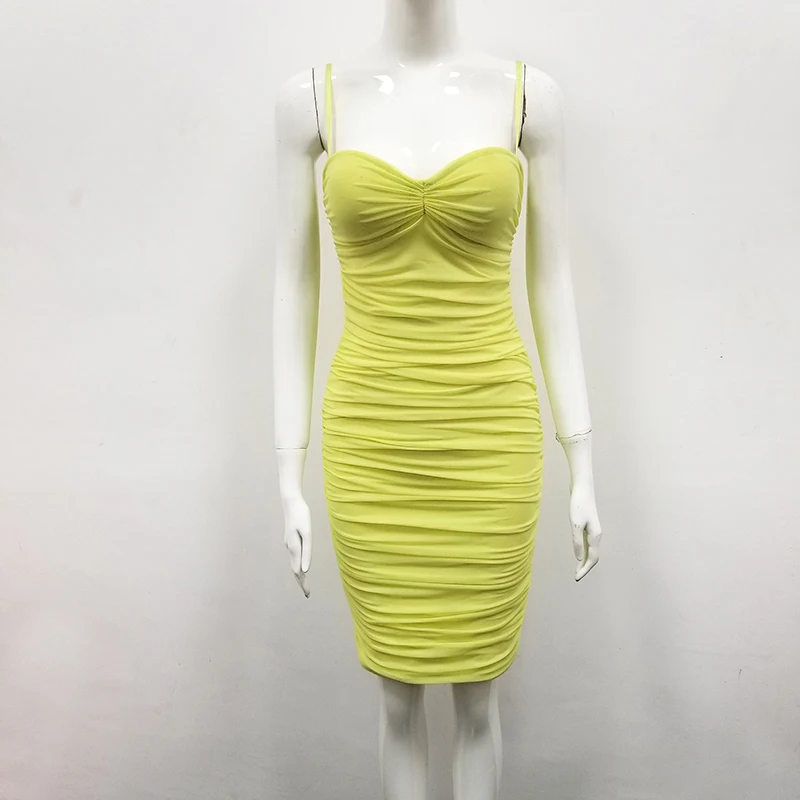 Сексуальное желтое облегающее платье без бретелек Бандажное высокого качества