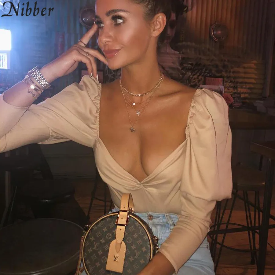 Nibber, богемный стиль, длинный рукав, футболка для женщин, элегантный короткий топ, черный, розовый, красный,, тренд, Сексуальная футболка с низким вырезом на спине