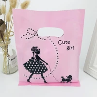 100pcs 20x25cm girl dog pink black plastic gift bag favor jewelry boutique gift packaging plastic shopping bags with handle