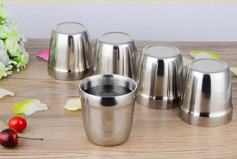 300 шт. чашка для чая из нержавеющей стали кофейные кружки двухслойная вина