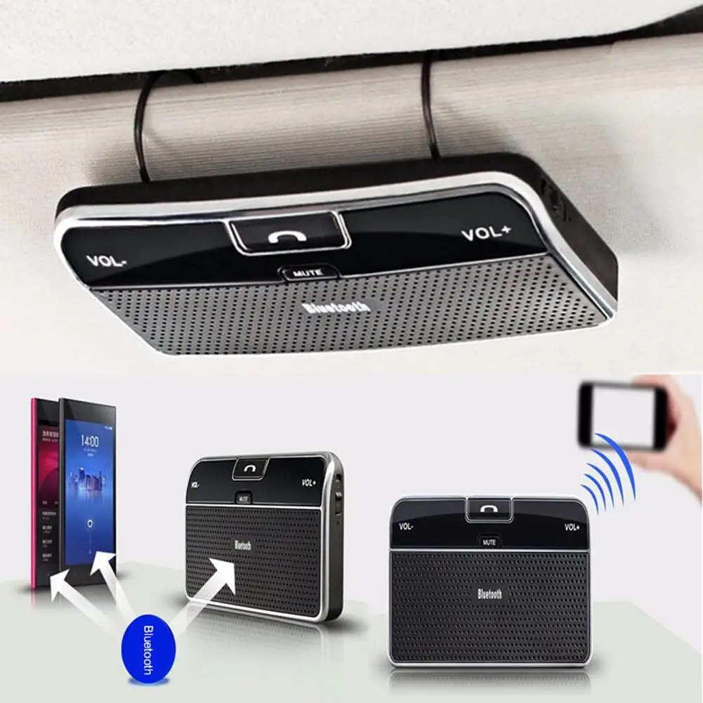 Bluetooth громкой связи автомобильный комплект 4,0+ EDR солнцезащитный козырек клип Беспроводная Аудио гарнитура громкий динамик музыкальный плеер двойной микрофон