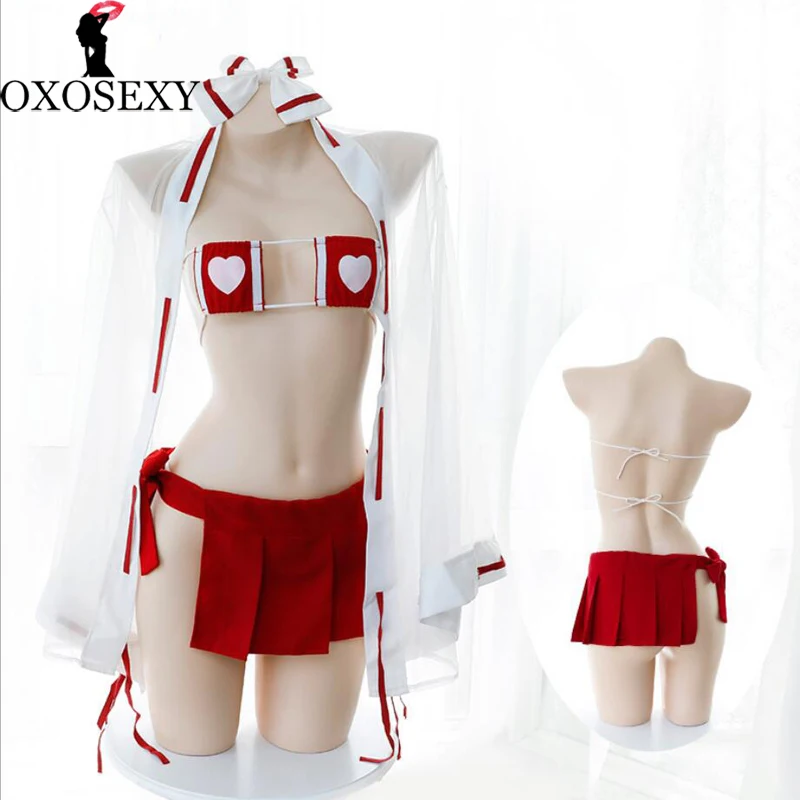 Соблазнительные японские костюмы с красным сердечком веревка узлом пиджак Топ
