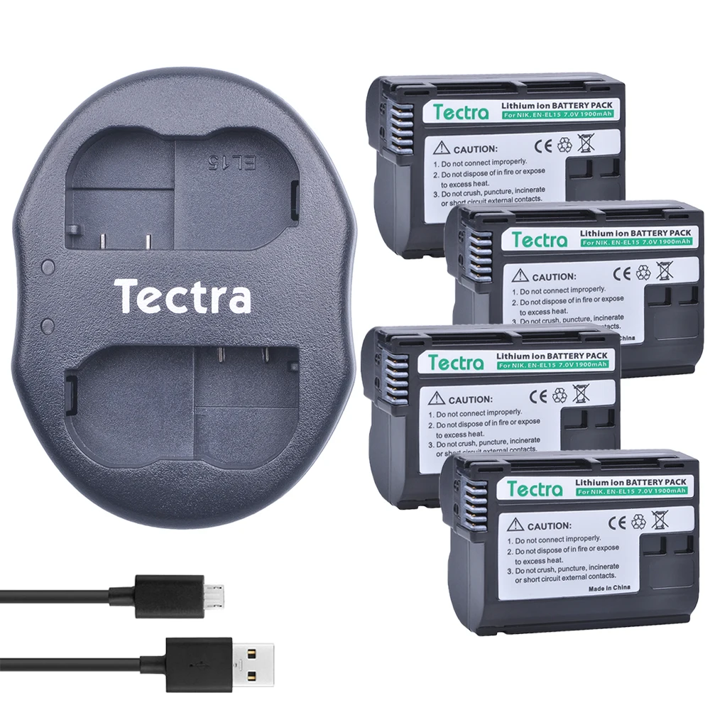 Купи Tectra 4 шт. EN-EL15 ENEL15 батарея для цифровой камеры + USB двойное зарядное устройство для Nikon D600 D610 D600E D800 D800E D810 D7000 D7100 D750 за 3,569 рублей в магазине AliExpress