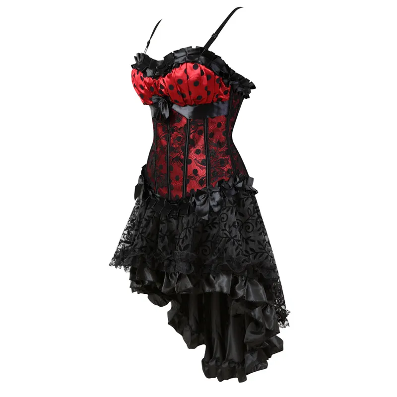 Corset Dress for Women Plus Size Dot Skirt Floral Lace with Straps Sexy Lingerie Corselet Red Black | Женская одежда