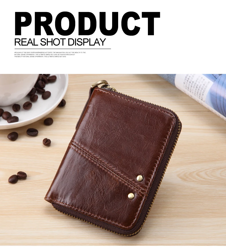 Meesii Genuine Leather Short Men Wallet Vintage Cow Leather Small Wallet Male Photo&Card holder Purse Coin pocket Zipper