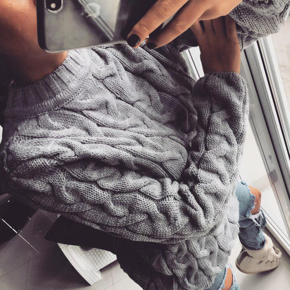 Женский зимний теплый свитер с круглым вырезом сезон 2019 вязаные женские толстые