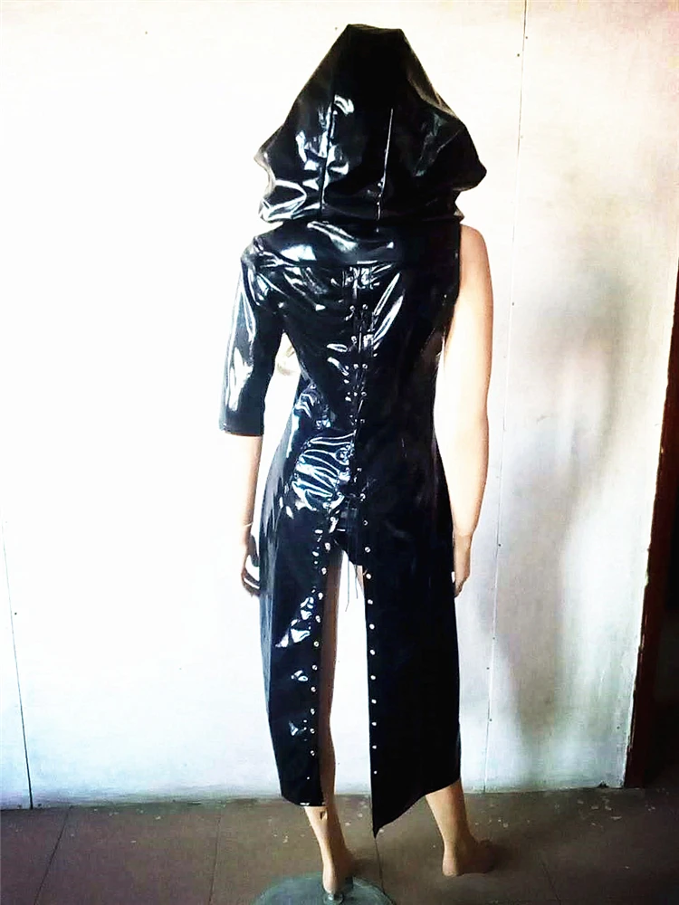 Новое поступление готический панк Wetlook сладкий горох с капюшоном латекс платье из ПВХ Костюм+ Быстрая