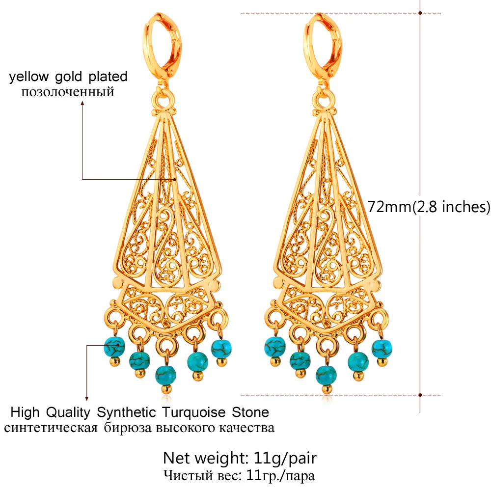 U7 Серьги С Бирюзой Для Женщин Богемия Ювелирные Изделия Позолоченные Турецкие