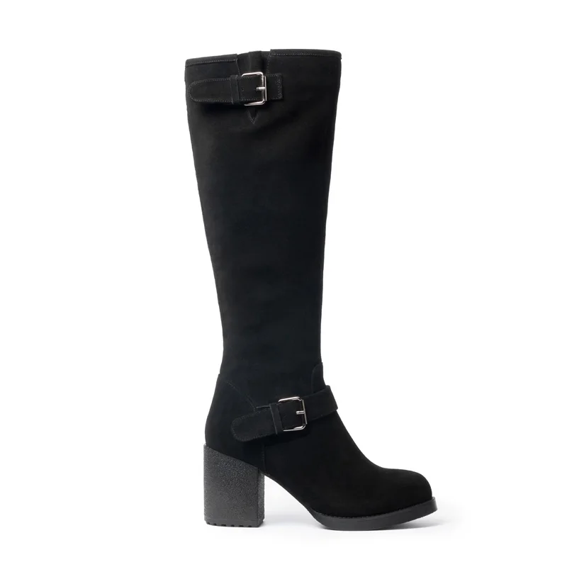 2018 new Ladies winter warm lined boots women botas mujer shoes cow suede black thick high heels antiskid pritivimin FN107 | Обувь