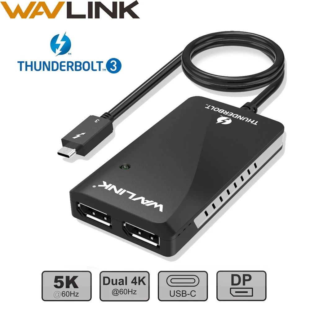 Wavlink USB C type c Thunderbolt 3 к двойному адаптеру DisplayPort DP поддерживает 2 UHD 4K @ 60Hz или 5 K