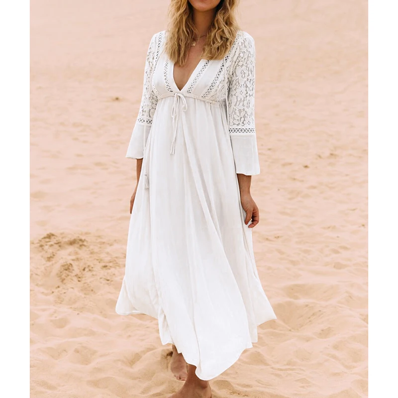 Новая длинная хлопковая Пляжная накидка белый купальник женский на шнуровке