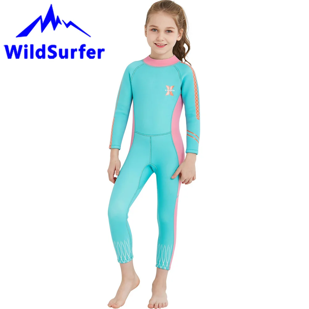 WildSurfer 2,5 мм Детские гидрокостюм для плавания цельные теплый купальник Девочки неопрен гидрокостюм скины дайвинг дети Traje de Buceo WS116