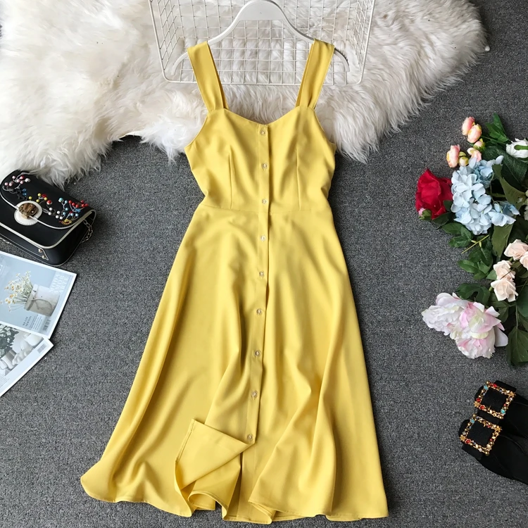 Новое летнее платье в Звездном стиле того же стиля средней длины желтого цвета с