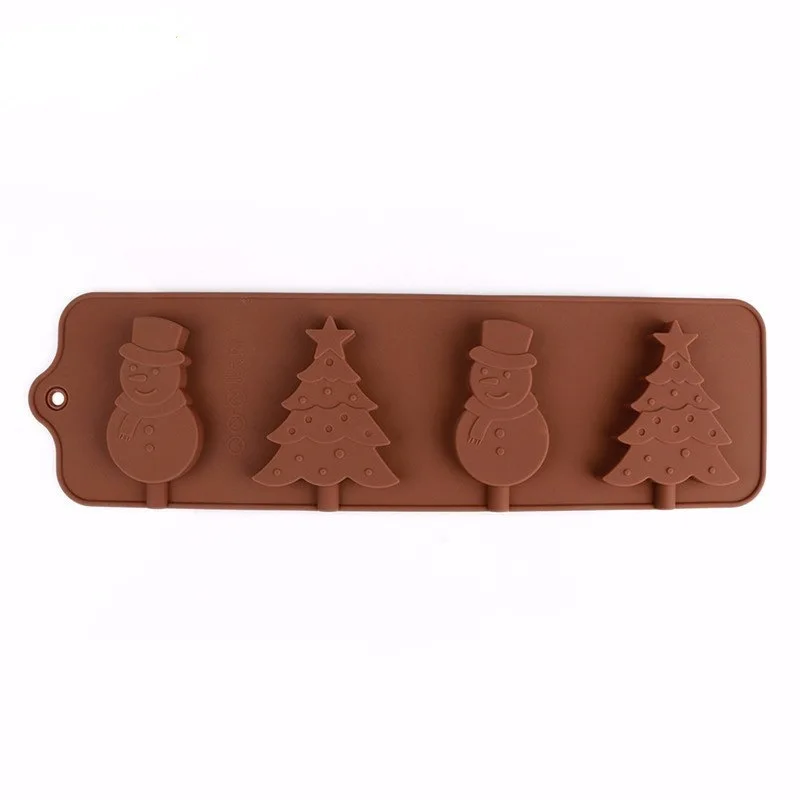 New DIY baking 4 hole Christmas tree snowman lollipop mould Chocolate mold Fondant cake decorating Tools Patisserie |