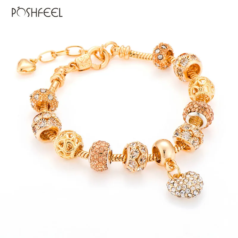 Poshfeel Роскошные хрустальные браслеты с сердечками и золотого цвета для женщин