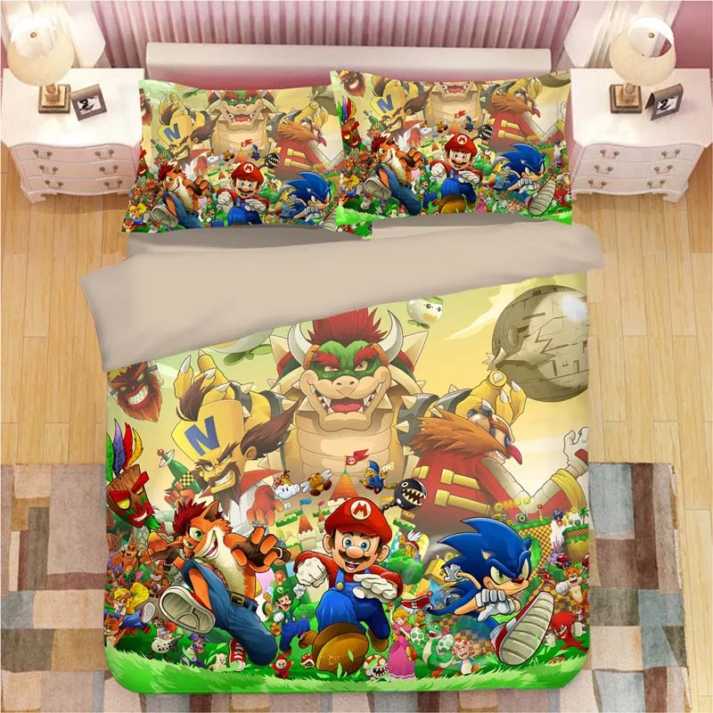 Sonic The Hedgehog Bedding Set Super Mario Bros Duvet Covers Pillowcases Twin Full Queen King Comforter Bedding Sets Bed Linen - Цвет: 23