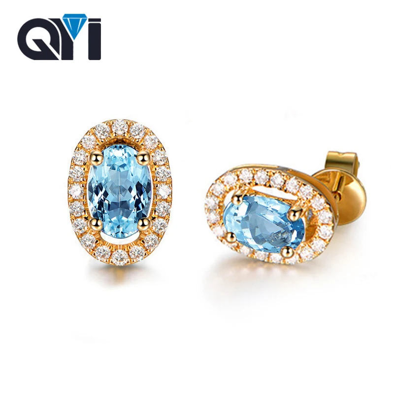 

QYI 925 Sterling Silver 2.5 ct Natural Sky Blue Topaz Earrings with Gemstone Stud Earrings for Women Engagement Anniversary