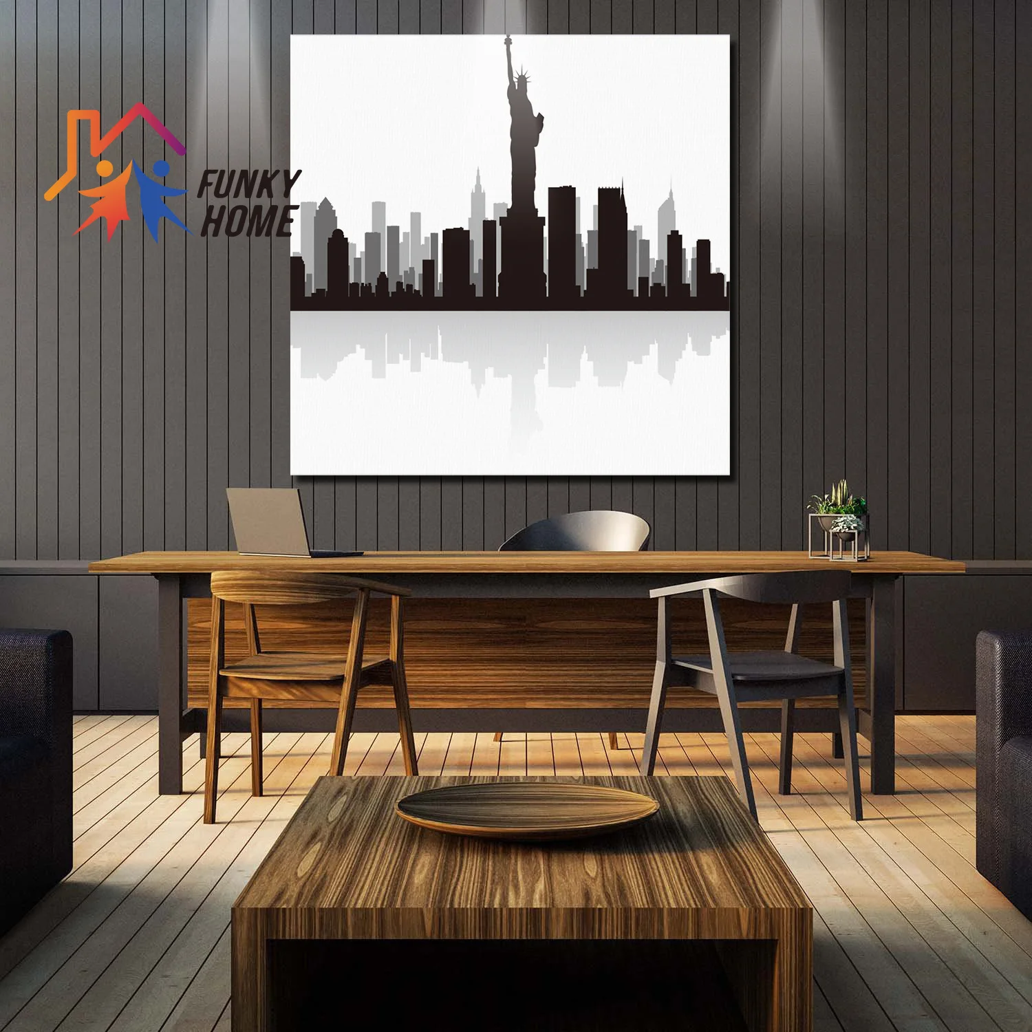 FunkyHome пейзаж холщовая живопись Новый горизонт береговая линия бизнес-город