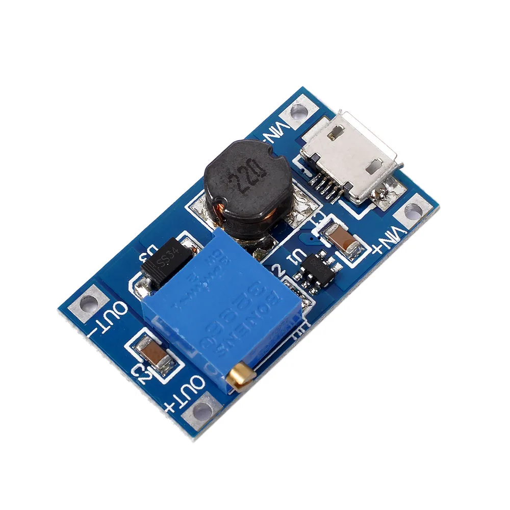 5 шт. MT3608 DC регулируемый Повышающий Модуль 2A с MICRO USB 2 V 24 5V 9V 12V 28V LM2577 #