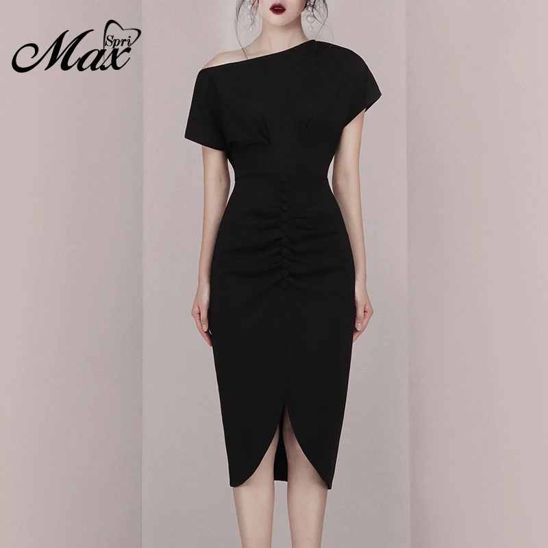 Женское офисное платье-футляр Max Spri черное асимметричное платье до середины икры