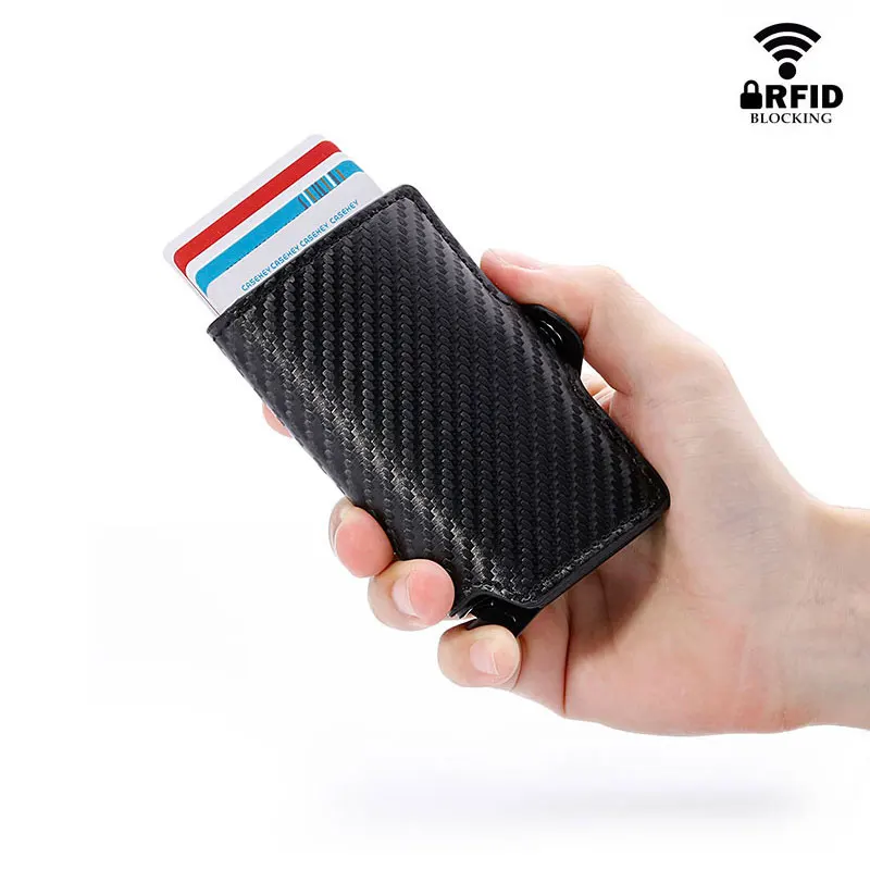 Модный мужской кожаный кошелек RFID из углеродного волокна для кредитных карт