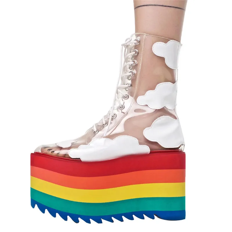 Женские босоножки на высоком каблуке Rainbow thic летние прозрачные с радужной