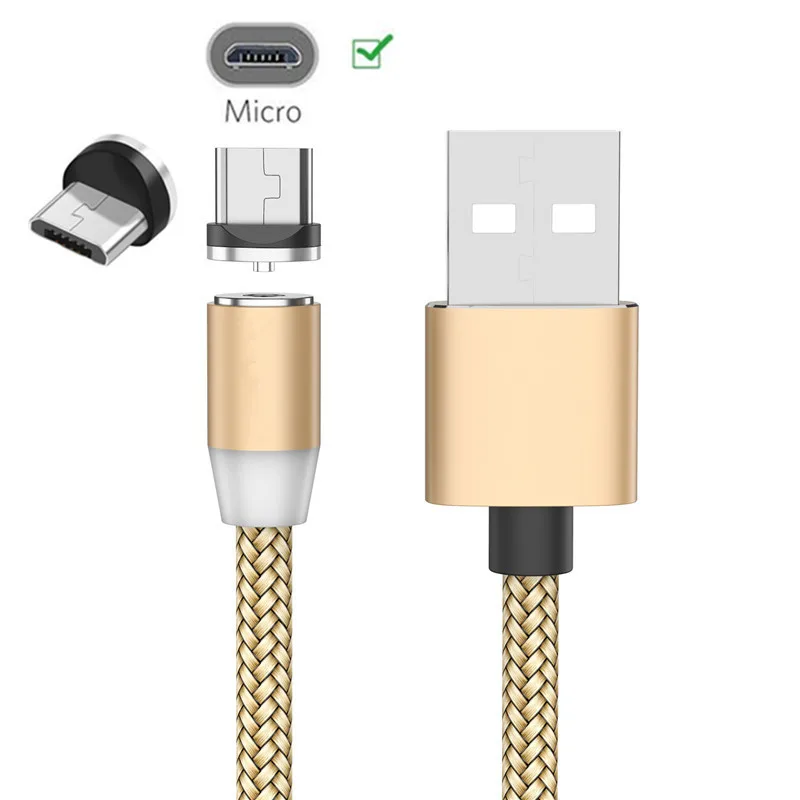 Магнитный Micro USB кабель QC 3,0 быстрое зарядное устройство для samsung A10 huawei Y5 Y7 Y9 Honor 8X zte Blade V9 V7 A3 A5 Android мобильный телефон - Тип штекера: Only Gold 1M Cable