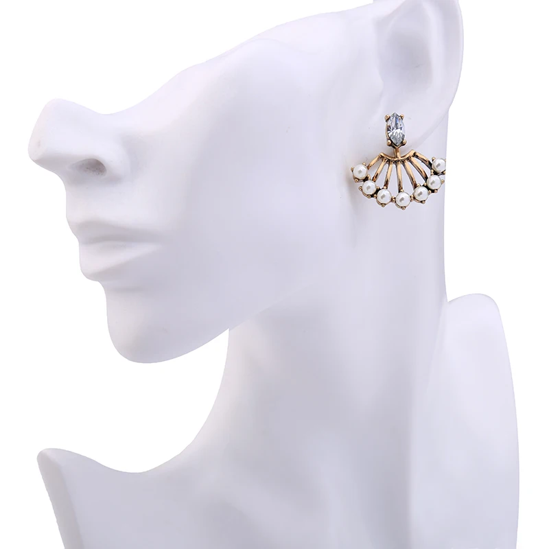 Женские винтажные серьги с акриловым жемчугом в форме вентилятора модные