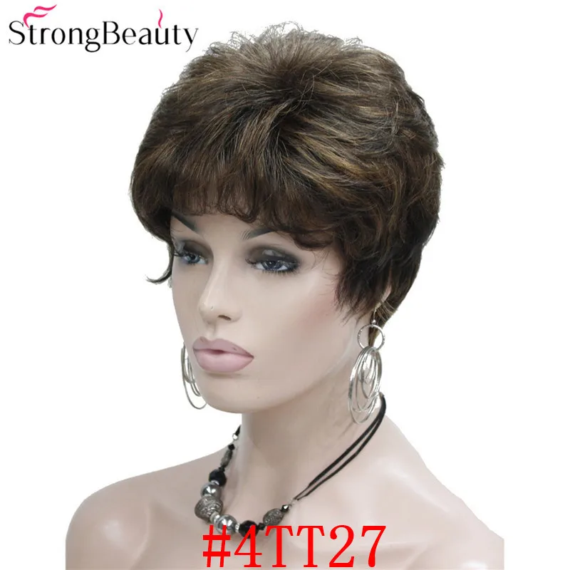 StrongBeauty синтетические Короткие Волнистые Волосы пышные натуральные светлые/серебристо-серые парики с челкой для женщин много цветов на выбор