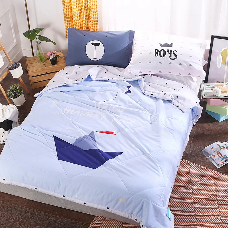 Blue Boat Cartoon Pattern Blanket Comforter Bed Cover Quilting Summer Quilt Home Textiles Suitable For Children Kids Men Adult | Дом и сад