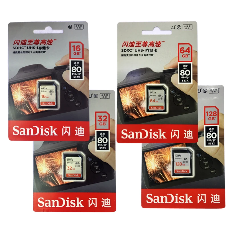 

Original SanDisk Ultra SD card 64GB 128GB SDXC 16GB 32GB SDHC Class10 Memory Camera Card C10 80mb/s USH-1 Support FULL HD Video
