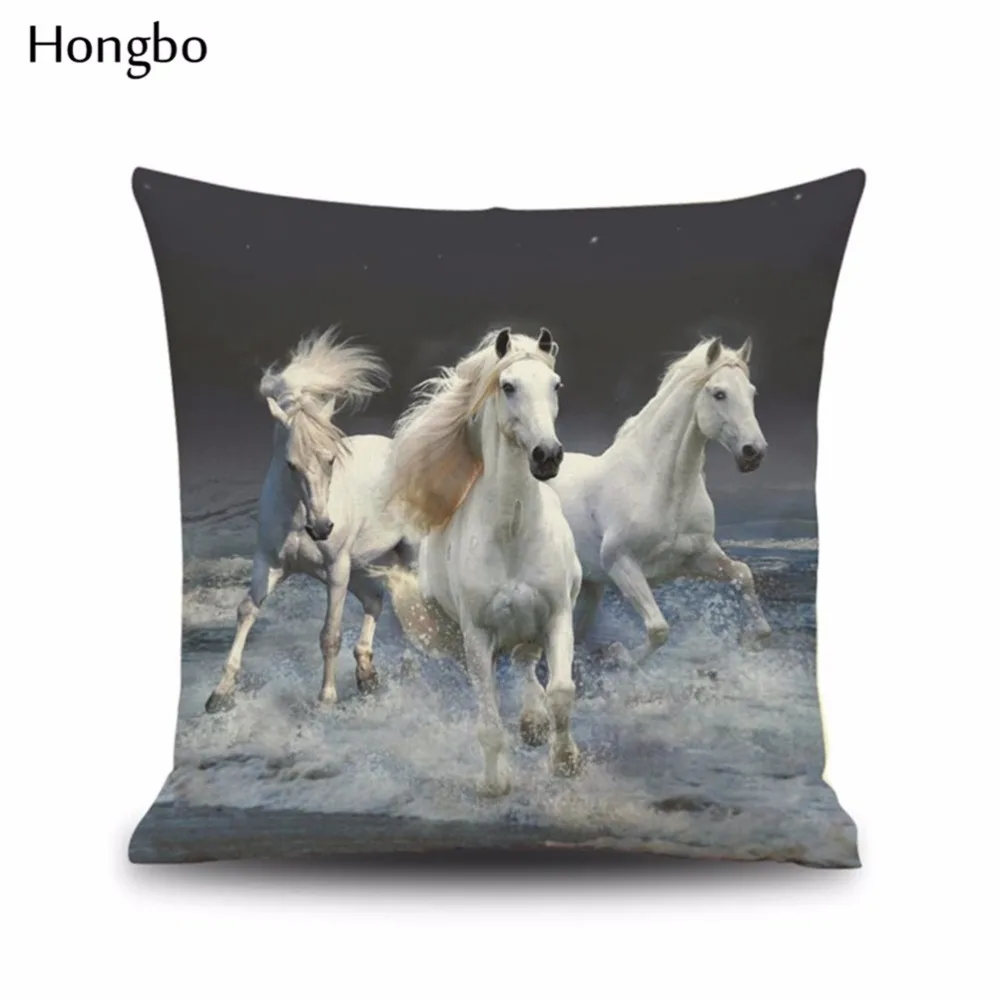 Хунбо 1 шт. дикое животное лошадь хлопок белье Чехлы акварель наволочка стул