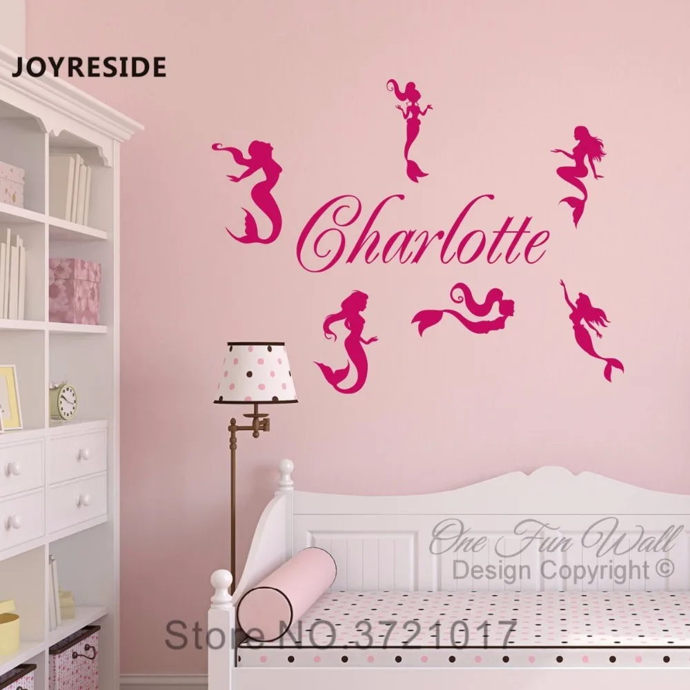 

Mermaids Sea Wall Decals Custom Girls Name Home Bedroom Decor Ocean Style Vinyl Wall Sticker Art Design Personalized Name M057