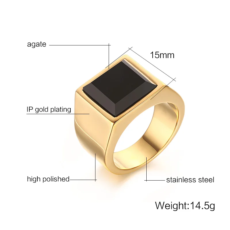 Black Stone Wedding Bands Rings for Men Jewelry Punk Gold-color Engagement Ring Large | Украшения и аксессуары