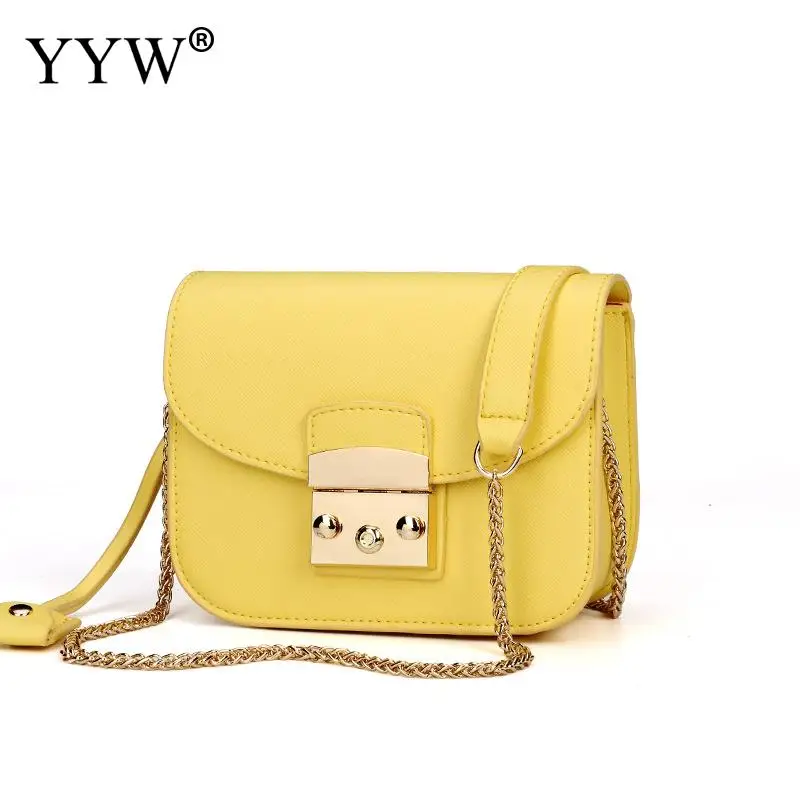 yellow Летние брендовые сумки, женские кожаные сумки на цепочке, Маленькая женская сумка-мессенджер, 10 ярких цветов, женская сумка на плечо, вечерние сумочки - Цвет: yellow