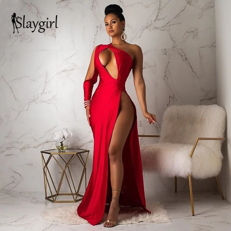 Slaygirl выдалбливают 2019 красное макси платье женское сексуальное с высоким