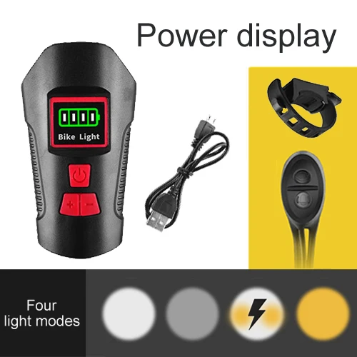 Display red Велосипедный светильник, перезаряжаемый через Usb, светодиодный, дорожный, передний, вспышка, светильник, Аксессуары для велосипеда, компьютер, одометр, колокольчик, динамик, 3 в 1 вариант - Цвет: Display red