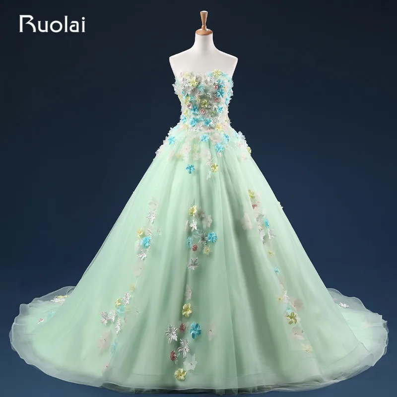 Настоящее Vestido De Novia фатиновое бальное платье свадебное милое с цветными цветами