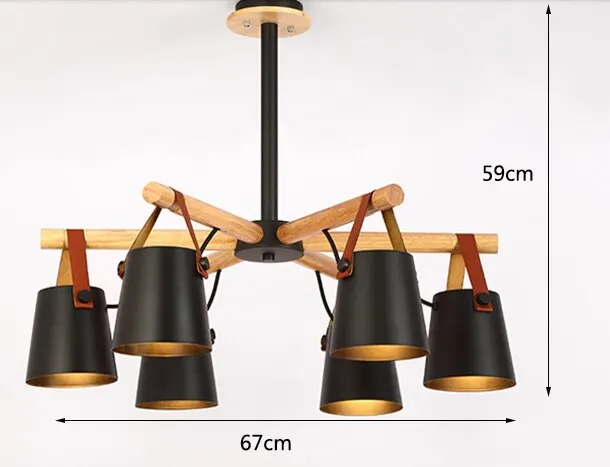 Black 6 lights Люстра в скандинавском стиле из железа и цельного дерева E27 Светодиодная Люстра для кухни, гостиной, спальни, ресторана - Цвет корпуса: Black 6 lights
