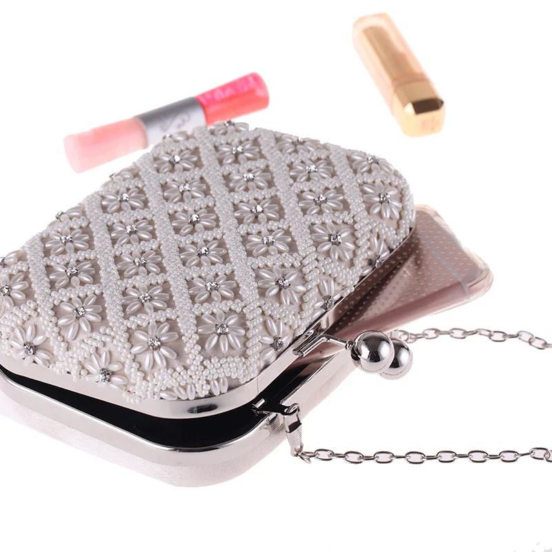 Женская квадратная сумка для ужина платья вечерняя и свадебная с жемчугом