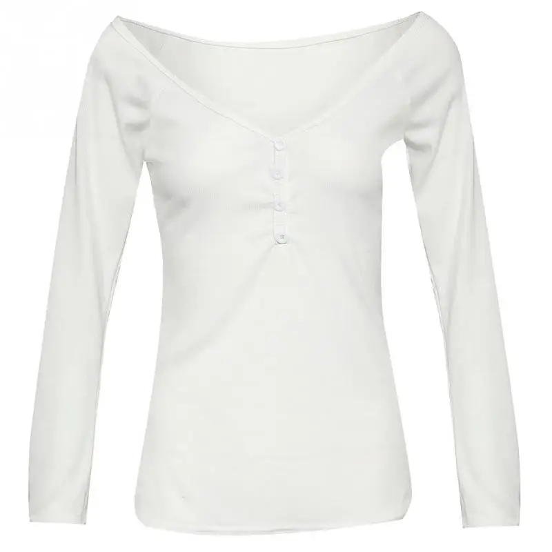 Демисезонный Для женщин футболки с длинным рукавом v-образным вырезом боты-вниз