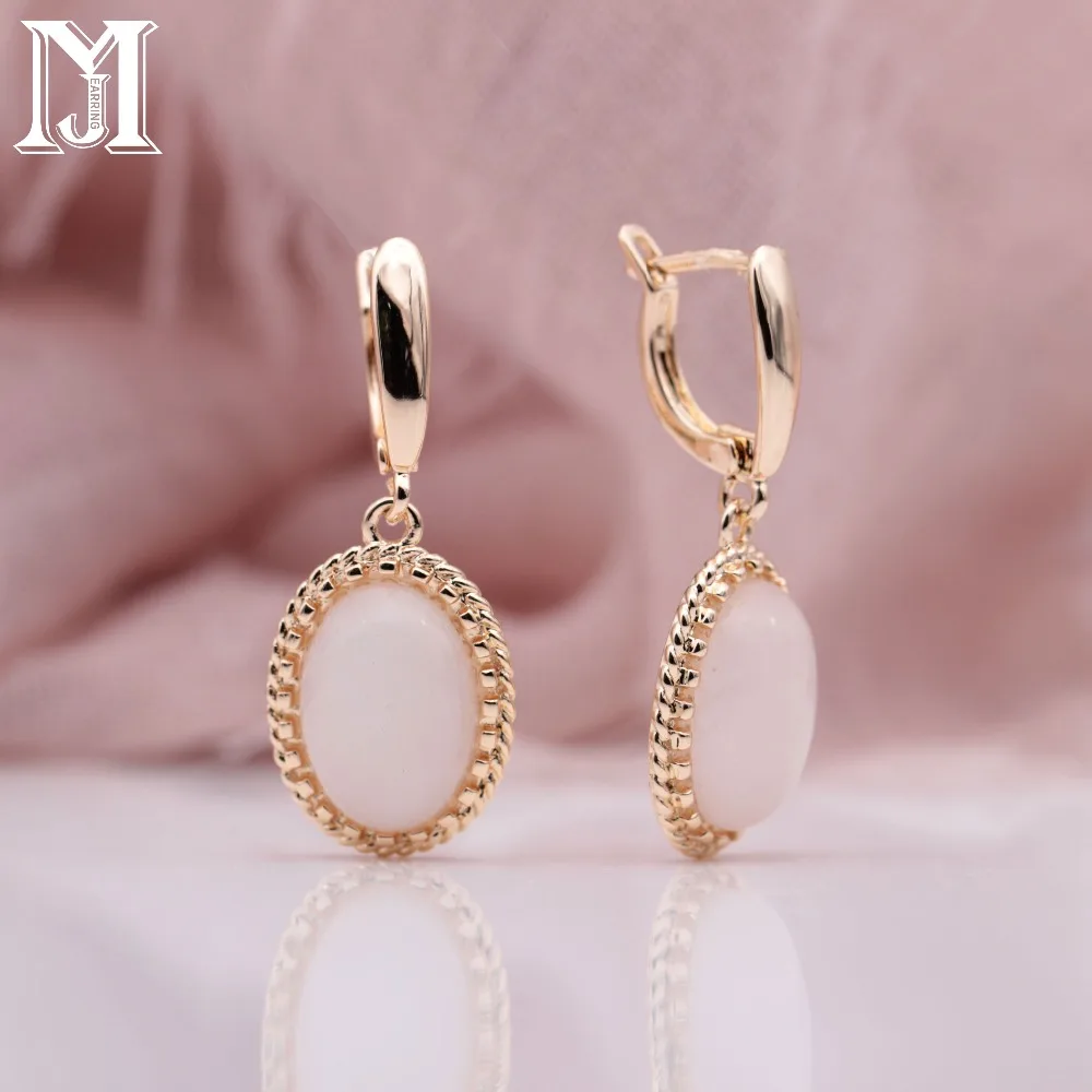 JiaMu новые модные популярные многоцветные Овальный натуральный камень серьги