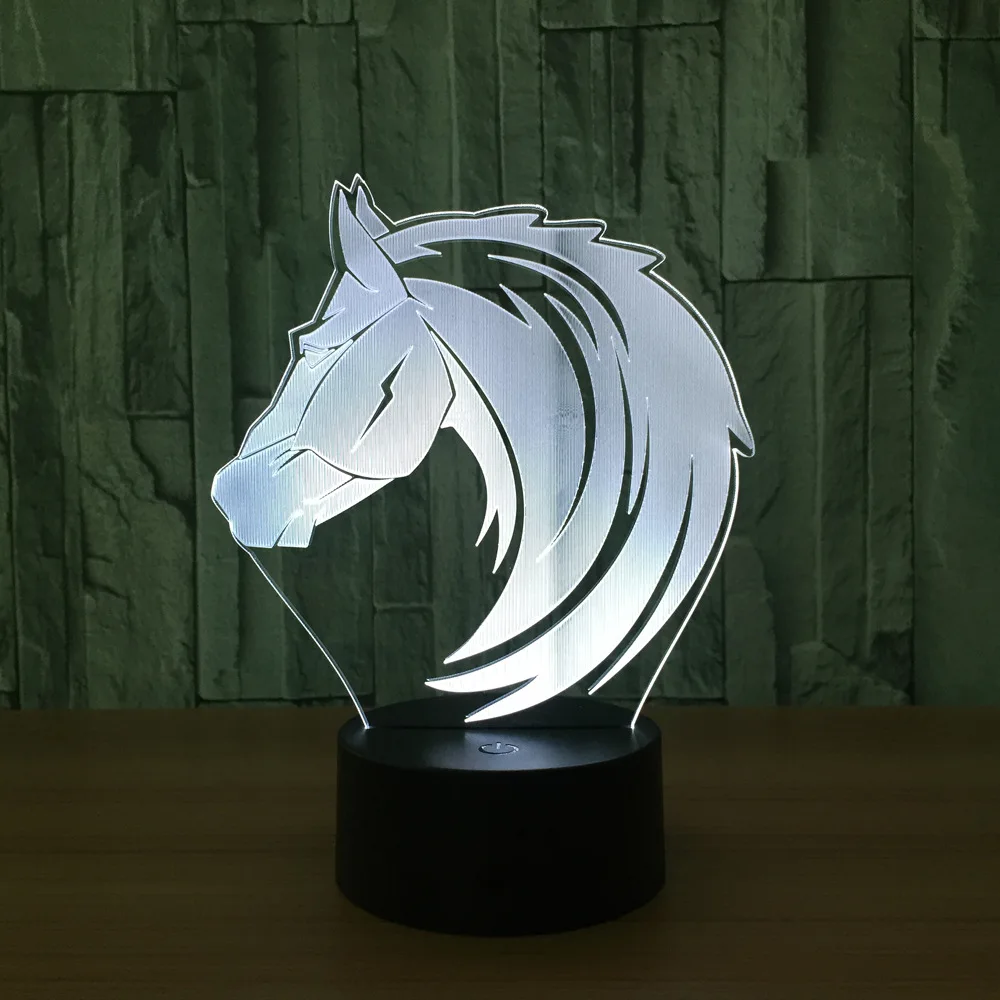 3d-лампа с длинными волосами и лошадью маленький светодиодный ночсветильник