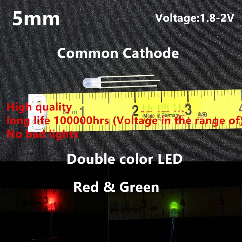Высокое качество 20 шт LED 5 мм круглый рассеянный красный и зеленый двойной цвет