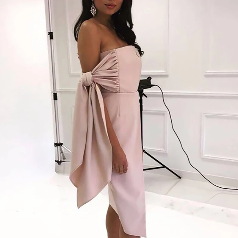 Платье женское ассиметричное с открытыми плечами сексуальное желтым ремешком