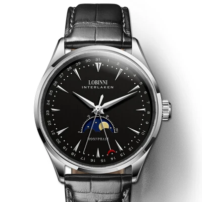 Швейцария LOBINNI мужские часы люксовый бренд Moon Phase авто механические мужские часы Сапфировая кожа relogio masculino L16012-1 - Цвет: Item 2