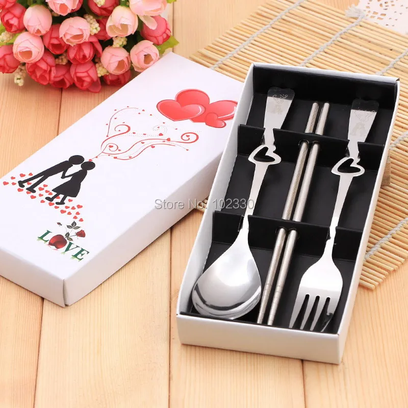 

Wedding Favor And Gift For Guests Stainless Steel Love Spoon Fork Chopstick Kitchen Bridal Party Favor Western-style S2017104