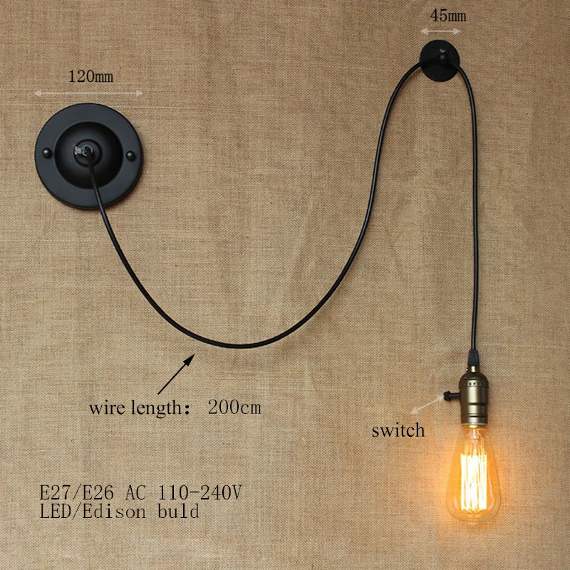 Новый дизайн DIY античный ретро черный металлический шар настенные лампы E27/E26 AC 110